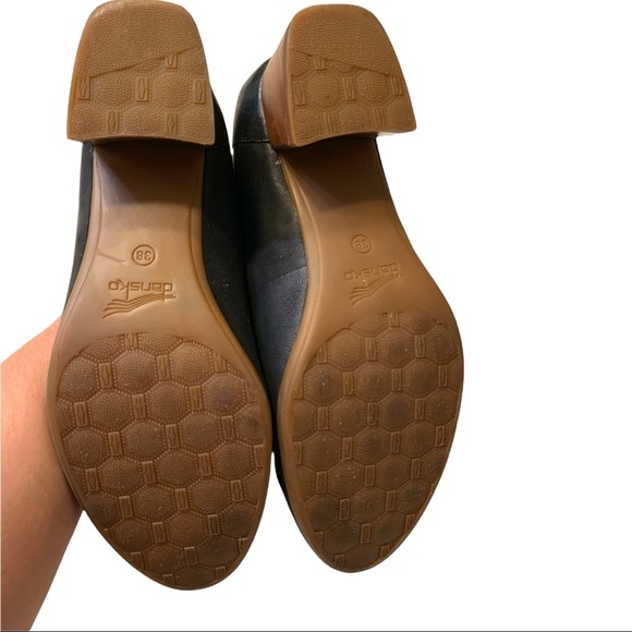 Dansko Preston Pump Wooden Black Leather Loafer Stacked Closed Toe Block Heel - Picture 11 of 12